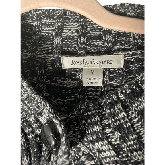John Paul Richard Front Button Grey Acrylic Cardigan Lagenlook Coastal Grandma M - Picture 2 of 5